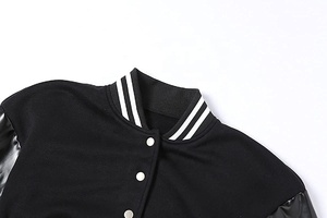 New Style Cropped Women Varsity <b>Jacket</b> Contrast Color Stand Collar <b>Long</b> <b>Leather</b> Sleeves Baseball Cropped Varsity <b>Jacket</b> - Product Image 5