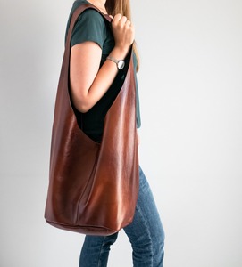 Handmade Cognac Brown <b>Leather</b> Hippie <b>Bag</b> Oversized <b>Hobo</b> Purse Large Crossbody Wide Strap LHB-0014 - Product Image 5