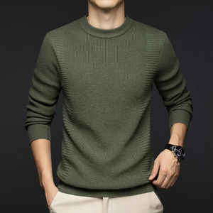 100% pure laine hiver chaud pull hommes lingot aiguille épais col rond à manches longues pull à manches longues pull - Product Image 6