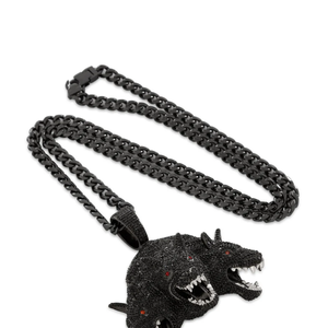 Colgante de Perro de Tres Cabezas Negro con Detalle de Ojo Rojo, Moissanita, Bañado en Rodio para Hombre, Joyería de Estilo Hip Hop - Product Image 1