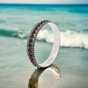 Party Wear Gift Artisan Look Bangle & Bracelet 925 Sterling Oxidized Silver Natural Ruby Gemstone Handcrafted Indian Jewelry