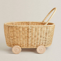 Panier de landau en rotin tissé à la main, vente en gros, poupée en osier, poussette en rotin