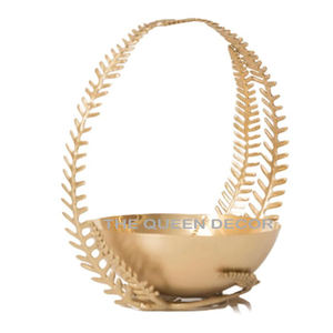 Metal de acero inoxidable de gran calidad con soporte de hoja de flor dorada, cuenco decorativo japonés de forma redonda - Product Image 3