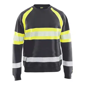Hi Vis反光套头衫运动衫灰色/黄色聚酯Hi Vis长袖衬衫男士工作服服装，带定制标志