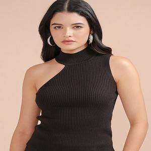 Elegante vestido sin mangas para mujer patrón sólido escote asimétrico botón decorativo Top tendencia de moda caliente hecho en La India - Product Image 2