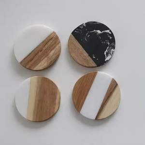 Marble <b>Combined</b> Wooden <b>Square</b> Coaster Set Marble Wood Coaster Wood Coaster Set - Product Image 1
