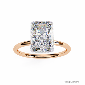 Anillo de compromiso de diamante cultivado en laboratorio de corte radiante de 4,5 quilates, regalo de aniversario de Halo oculto de oro amarillo para ella - Product Image 5