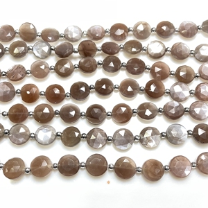 9MM Chocolate Moonstone Faceted Coin Shape Beads Natural Gemstone Coin Shape Beads <b>Center</b> <b>Drilled</b> - Product Image 1
