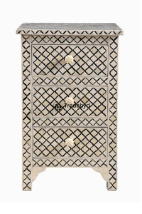Mesita de noche decorativa con incrustaciones de hueso para almacenamiento funcional de dormitorio y consola con incrustaciones de hueso de estilo doméstico de lujo de Tradebyd - Product Image 2