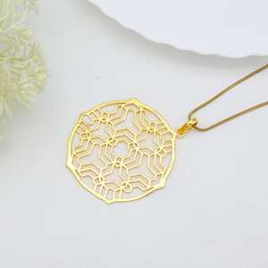 Trendy Quality Geometric Pendant Necklace Boho Brass Necklaces Women 18k Gold Plated Sacred Medallion Cutout Mandala Wholesale - Product Image 4