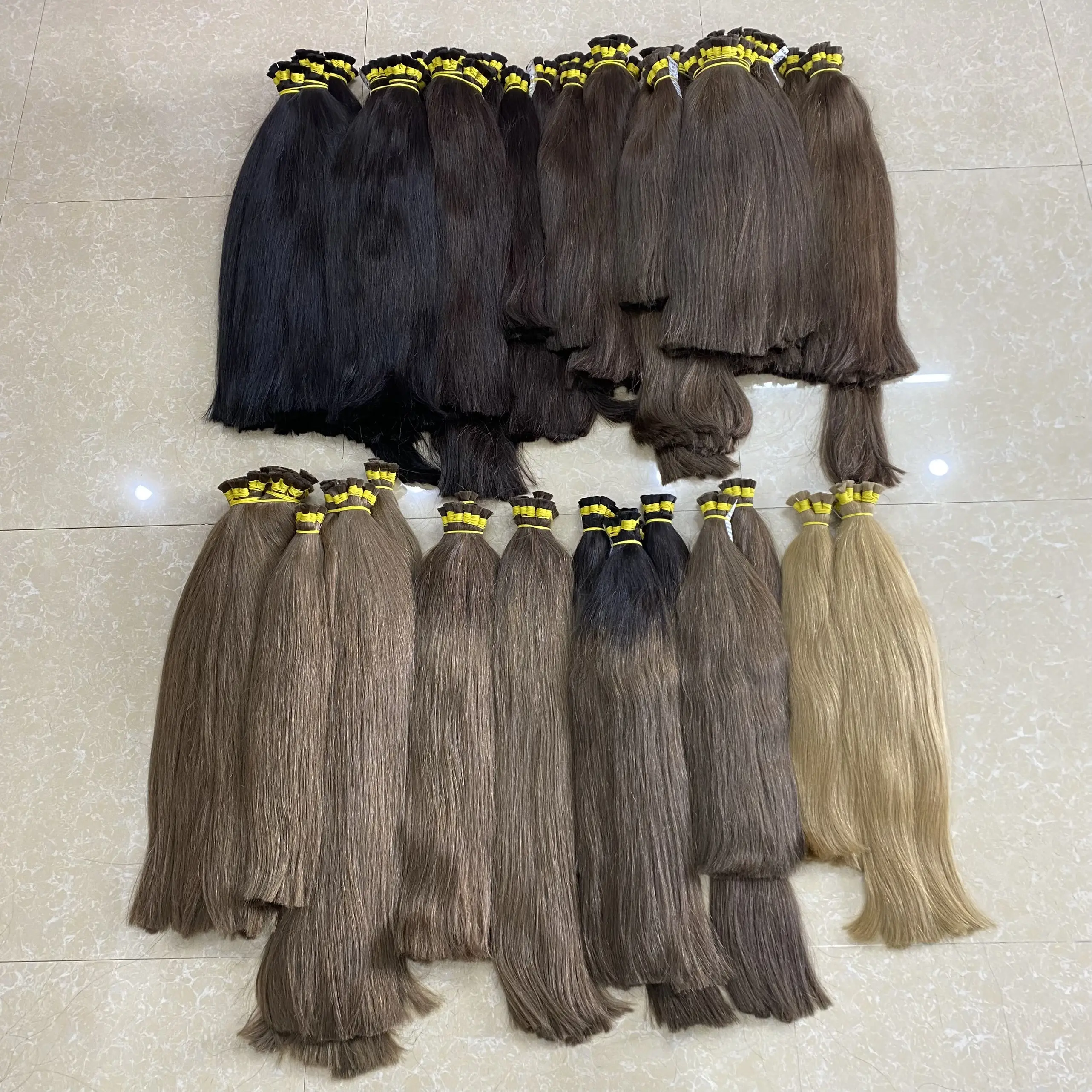 SIngleドナーヘアエクステンション長い髪のダークカラーがバルク/横糸/ケラチンで販売