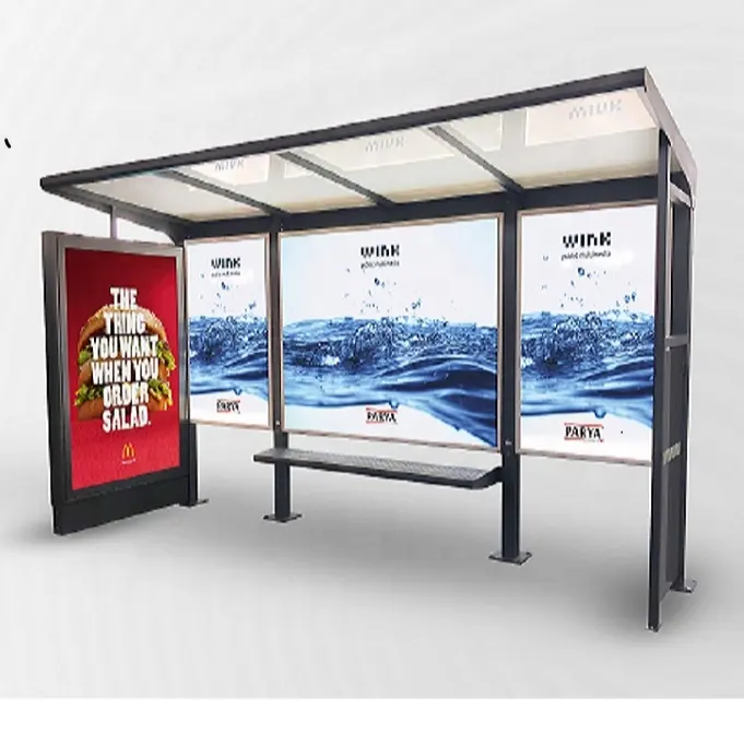 Gold Bus Shelter Advertisement Bus Stop Shelter with Scrolling Lightbox With Kiosk High Quality Competitive Price