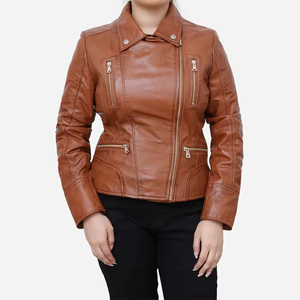 Chaqueta de cuero personalizable para mujer con cremallera frontal de manga larga prendas de vestir exteriores de moda perfectas para traje de otoño y estilo de oficina - Product Image 3