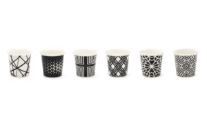 Durable New Bone China Set of 6-pcs Espresso Coffee Cups 9 cl (3 oz) Emily by Excelsa Geometric Black & White Design - Product Image 3