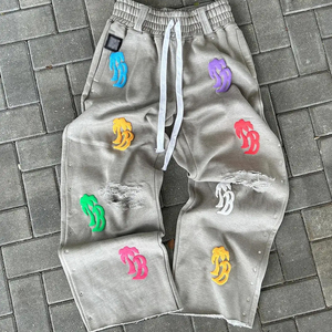 Cotton Heavyweight French Terry Rhinestone Full Body Puff Printing Raw Hem <b>Zip</b> <b>Up</b> <b>Hoodie</b> And Jogger Custom Tracksuits Men - Product Image 5