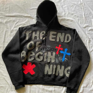 Sweat à capuche pour homme surdimensionné en coton lourd délavé à l'acide avec impression numérique en strass, 100% coton, écologique, effet usé - Product Image 3