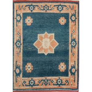Tapis en laine noué à la main Nuray Blue Pae-1253, motif médaillon oriental, pour la maison, rectangulaire 9x12, pour salon, chambre à coucher, chambre d'adolescent - Product Image 1