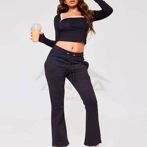 Professional Custom Made <b>Womens</b> Flare Track Pants Elastic Waist Lightweight Breathable 100 Percent Cotton Sweat Jogger <b>Trousers</b> - Product Image 5