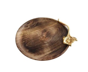 Plateau de service en bois fait à la main fournisseur vente en gros plat de forme arrondie plateau de service jetable à bas prix ménage - Product Image 1