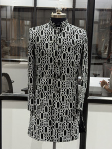 <b>Men</b>’s Designer Indo Western Sherwani Jacket – Black & White Geometric Embroidered Bandhgala for Wedding & Party Wear - Product Image 4