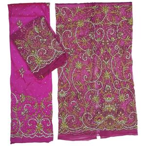 Tela para Vestido de Novia Estilo Nigeriano Africano, 100% Poliéster, Adorno de Cuentas y Piedras, Diseño Floral, Color Personalizable para Novias - Product Image 1