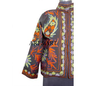 Women's Eco-Friendly <b>Quilted</b> Breathable Winter Jacket Indian Suzani Embroidery Floral Pattern Duck Fabric Cotton Filled Coat - Product Image 3