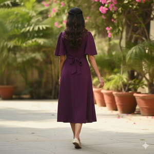 Vestido Midi de Crepé Suave Premium para Mujer, Cuello en V, Color Sólido, con Cinturón, Marca Unity Luxure - Product Image 2