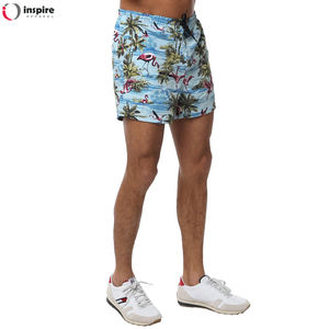 Shorts de bain pour hommes personnalisés en gros, avec cordon de serrage à la taille, doublure en maille, imprimé numérique floral, séchage rapide, style décontracté, en tissu peigné - Product Image 4