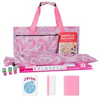 Jeu de Mahjong américain en mélamine, 166 tuiles roses, support de rangement 4-en-1 coloré, poussoirs et sac à accessoires à cordon de serrage