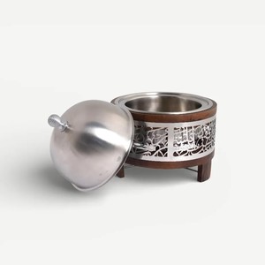 Luxury Stainless Steel Non-Stick Interior Hot Pot Insulated <b>Food</b> <b>Warmer</b> Table Polished Silver Calligraphy Band Gold Dome Lid - Product Image 3