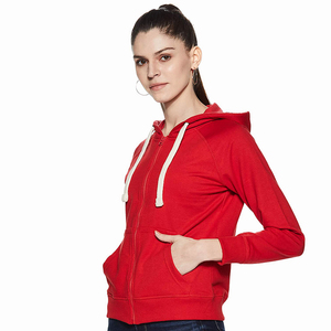 Wholesale <b>Ladies</b> <b>Hoodies</b> in <b>Red</b> Color Zipper Closure Cotton Fleece Sweatshirts With Custom Size and Logo - Product Image 3