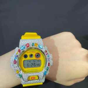 Montre analogique en acier inoxydable avec quartz carré entièrement sertie de diamants personnalisés pour hommes et femmes, style hip-hop, bling, or blanc rose, tendance - Product Image 2