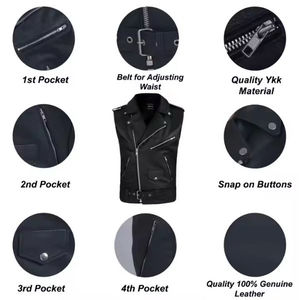 Chaleco de Cuero para Hombre, Estilo Motero, Impermeable, Personalizado, de Alta Calidad, con Cierre de Cremallera, Servicio OEM para Ropa Exterior - Product Image 5