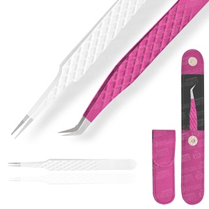 Pinces à extensions de cils en acier inoxydable de haute précision, couleur rouge et noir, toutes les couleurs disponibles, légères - Product Image 3