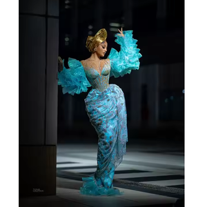 Premium Luxe Coton Soie Polyester Tissu Multicolore Cérémonies Africaines Robe Agrémentée Dentelle Broderie Imprimé Slim Fit - Product Image 3