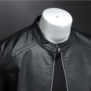 Chaqueta de Cuero para Hombre, Estilo Primavera-Otoño, Cuello Alto, Ajustada, de Cuero PU, Chaqueta de Motociclista, Abrigo Informal de Moda - Product Image 5