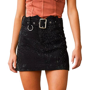 Vente en gros 2025 nouveautés taille haute jupes mi-longues pour femmes luxe strass orné respirant Style décontracté naturel - Product Image 1