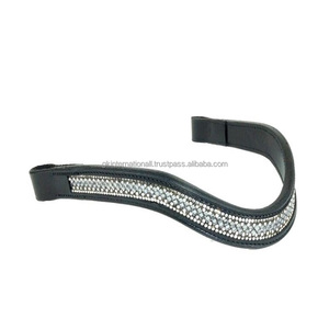 Equestrian Black Leather Horse Premium Quality Handmade Brow Bands With Decorative <b>Crystals</b> and Stones with <b>Stitched</b> Loops - Product Image 5