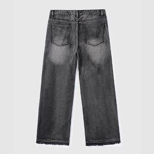 Jeans con Costuras Geométricas Desgastadas - Pantalones Vaqueros de Corte Recto Extra Grande en Gris Lavado, Estilo Urbano y Hip Hop - Product Image 5