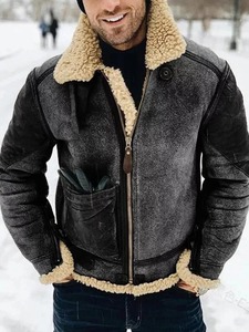 Manteau de mode décontracté en cuir véritable pour hommes, en toile chaude, imperméable, coupe-vent, à revers épaissi - Product Image 6