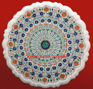 Best Selling Lapis & Mix Color Inlay Work White Marble Dining Coffee & Tea <b>Table</b> <b>Top</b> for Furniture <b>Decorative</b> Counter <b>Table</b> <b>Tops</b> - Product Image 1