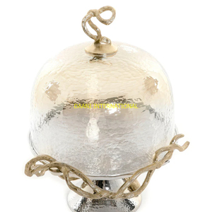 Glass Dome Cake Stand with Gold Vine Base and Hammered Cover Elegant <b>Dessert</b> Display Tray for Wedding Party Ramadan Decoration - Product Image 2