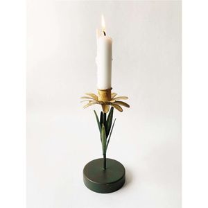 Bougeoir en métal floral vert antique, unique, peint à la main, bougeoir vertical à fleurs pour décoration de table de luxe, support de bougie - Product Image 6