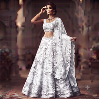 Lehenga Choli de Mariée de Luxe Noir Léger en Tissu Dentelle, Motif Floral, Broderie de Paillettes et Pierres, Respirant, pour Fête de Mariage