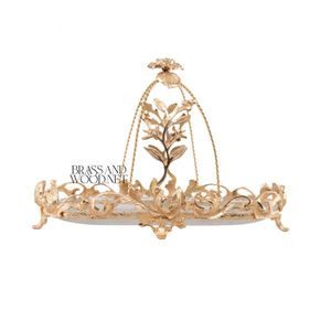 Bandeja de servicio decorativa de latón dorado de lujo con base de cristal, diseño floral adornado, centro de mesa hecho a mano para el hogar clásico - Product Image 4