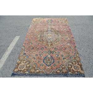 พรมขนสัตว์สีน้ำตาลสีชมพูแบบดั้งเดิมดั้งเดิมขนาด4.6x7.9ฟุตวินเทจแบบตุรกีการเย็บปะติดปะต่อกันทรงสี่เหลี่ยมผืนผ้าดีไซน์ห้องนั่งเล่นพรมลาเท็กซ์สำรองใหม่ - Product Image 1