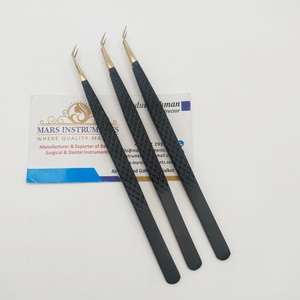 Pinces à extensions de cils en fibre, isolation à 45 degrés, micro-pointe fine, couleur noire, logo personnalisé - Product Image 2