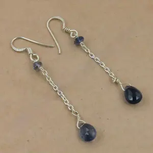 Pendientes de Plata 925 con Iolita en Forma de Gota para Mujer, Uso Diario, Regalo de Moda - Product Image 1