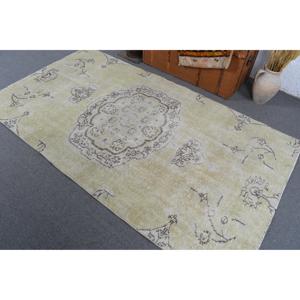 4.3x7.7 ft Turkish Rug, <b>Yellow</b> Polka dot Vintage Rug <b>Wool</b> - Product Image 3