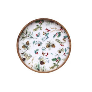 จานกลมพิมพ์ลายไม้หลายสีผิวมัน - Product Image 1